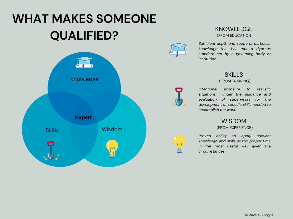 Meet Chad Venn Diagram of Qualification: Knowledge, Skills, and Wisdom intersecting at Expertise